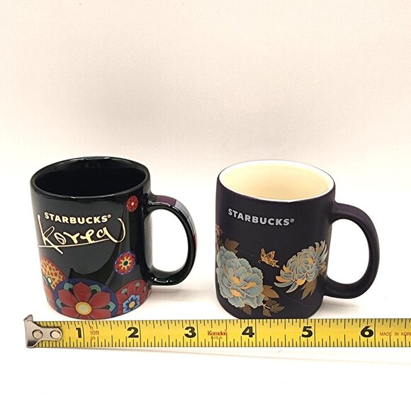 Starbucks Korea Demitasse Demi Espresso Cups 3oz Set of 2 Mugs Floral 2016 - Picture 8 of 8
